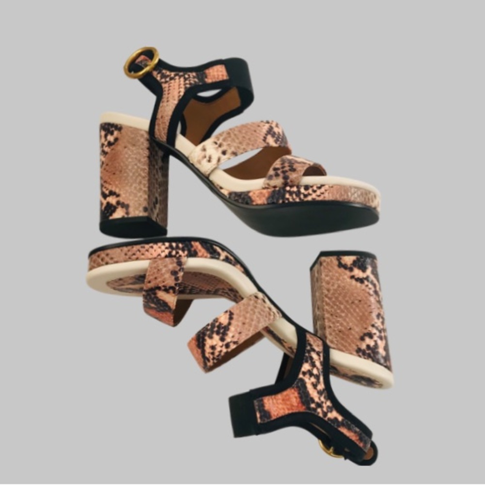 See By Chloe Snakeskin Effect Block Heel Platform Sandal Antique Rose Si… - Picture 5 of 11